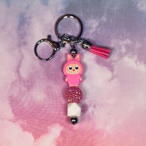 Pink Labubu The Monsters Beaded Keychain